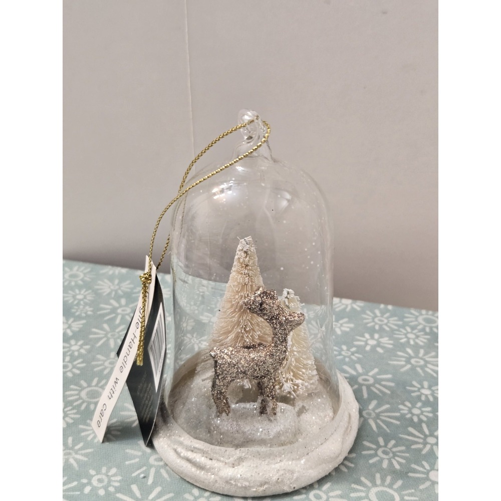 Robert Stanley Christmas Ornament Dome Glass Bottle Brush Trees & Gold Deer NWT